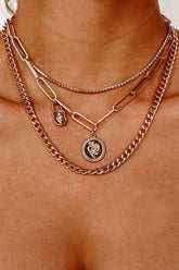 Rise Together Gold Layered Rhinestone Choker Paperclip Padlock Chain Necklace